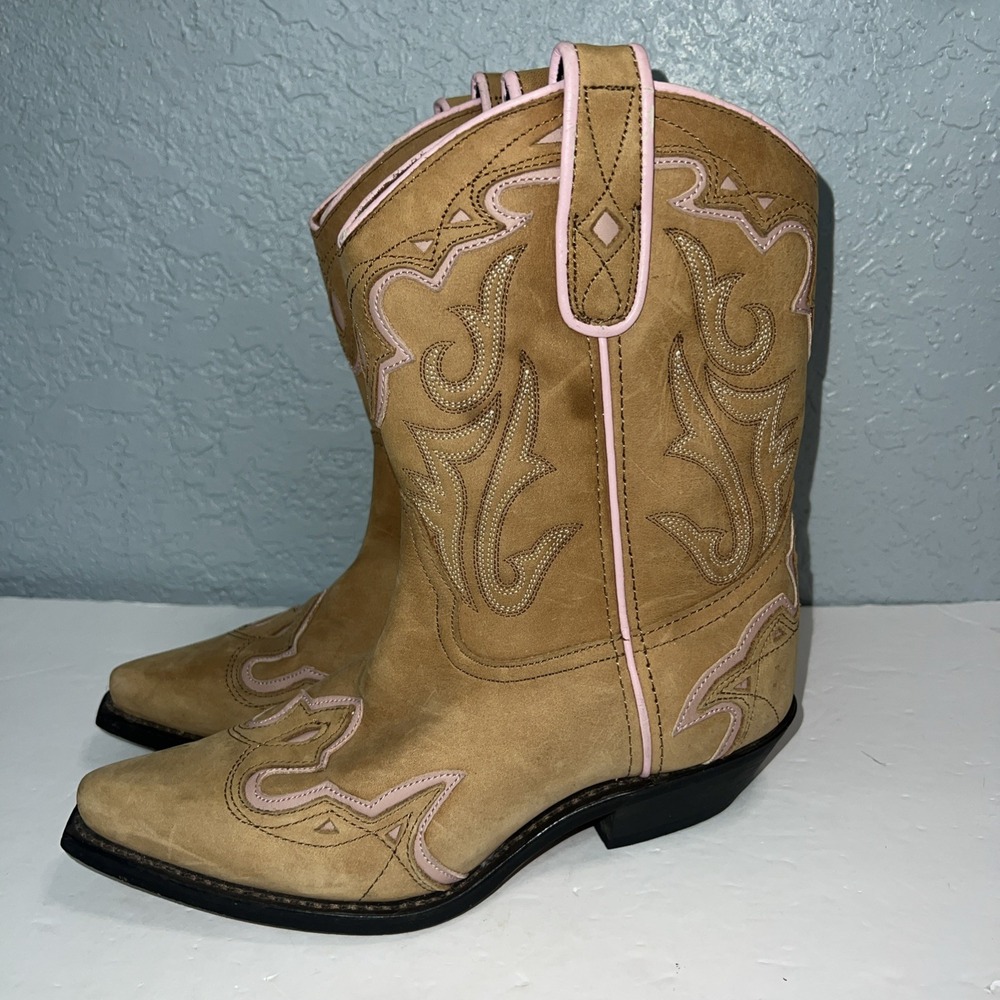 Masterson Boot Company RB7472 Women's Leather Cowboy Tan/Pink‎ Boots Size 7